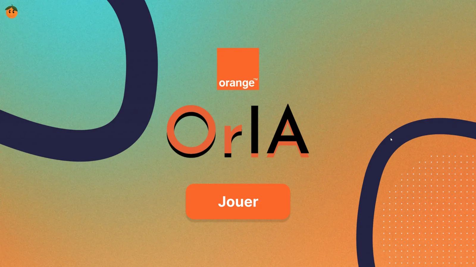 Écran-titre d’OrIA : le logo du jeu et le logo Orange, avec le bouton « Jouer ».